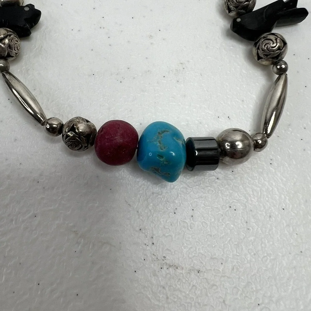 Necklace Southwestern Liquid Silver Fetish Bird Bear Stone Beads Western Bogo